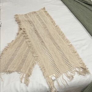 Neutral Fringe Knit Scarf Wrap in Cream